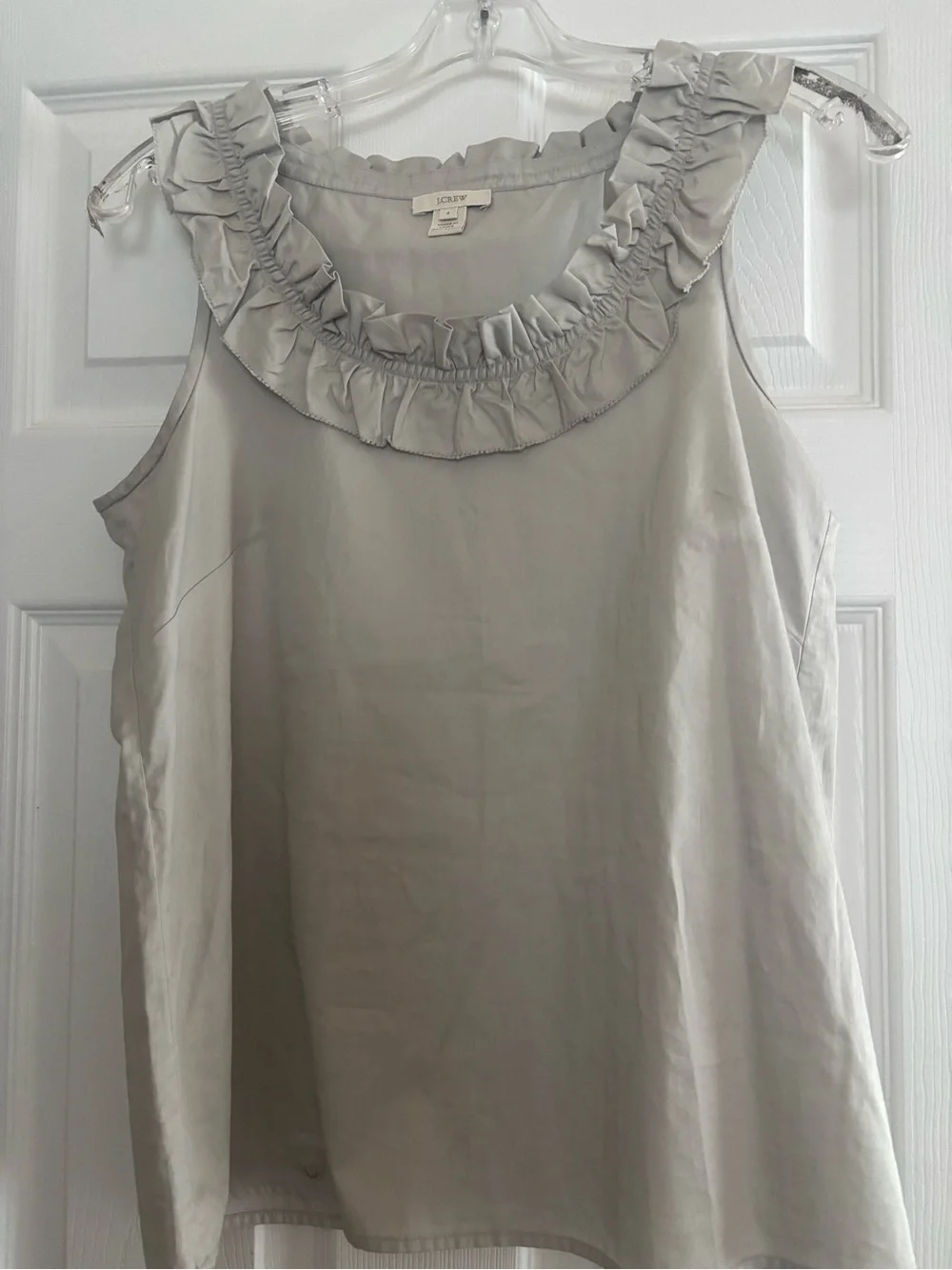J. Crew Ruffled Neck Blouse in Light Gray